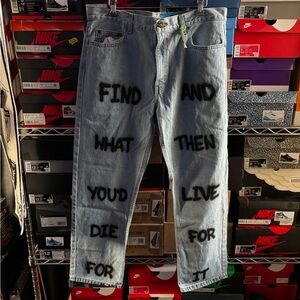 Men's Blue Jeans with Graphic Design